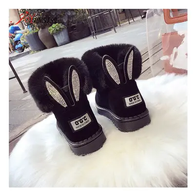 (40, Black) New Women Winter Snow Boots Velvet Padded Shoes Boots Outdoor Fur