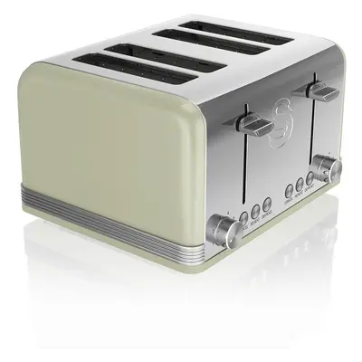 (Green, Slot) Retro 4-Slice Toaster with Defost/Reheat/Cancle Functions, Cord Storage, 1600W, Re