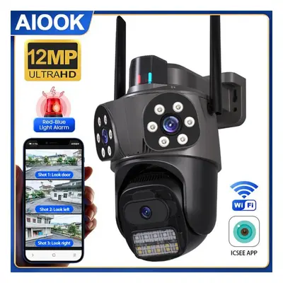 (Camera+128GB) Aiook Icsee Wifi Camera Hd 12mp Outdoor Waterproof Ip Camera Two-way Intercom Nig