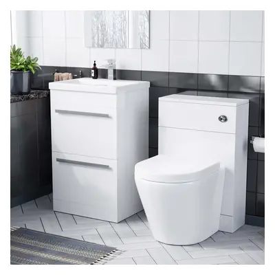 1000mm Floor Standing Vanity Drawer Gloss White With BTW Rimless Toilet