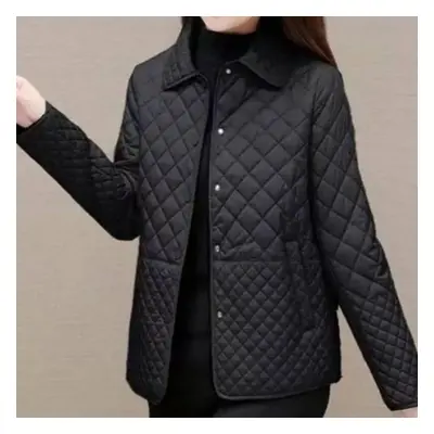 (black, XL) Autumn Winter Women Midi Plaid Quilted Coats Fashion Female Korean Clothing Solid Ca