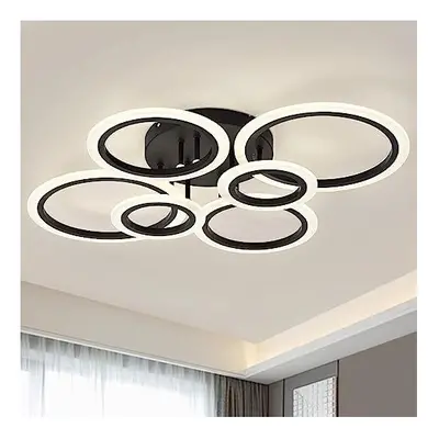 (Six-ring black 80W three-color dimming) Nordic Hall Ceiling Lamp, Bedroom Lamp, Dining Room Lam