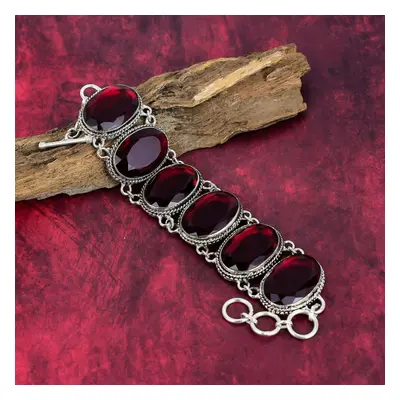 (red, Inches With Adjustable) Red Garnet Gemstone Solid Sterling Sliver Jewelry, Handmade Bracel