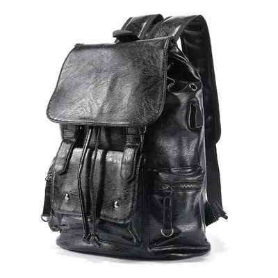 (black) Vegan Leather Backpack Vintage Laptop Bookbag For Women Men Black Backpack Purse College