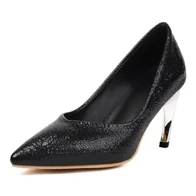 (black, 46) Annymoli Women Pu Leather Pumps Pointed Toe Thin High Heels Shallow Glove Shoes Ladi