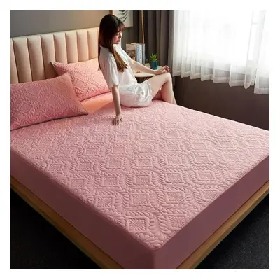 (pink, 180x200x30cm 1pc) New Solid Color Quilted Embossed Waterproof Mattress Protector Fitted S