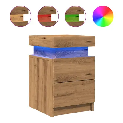 (artisian oak, pcs) vidaXL Bedside Cabinets with LED Bed Table pcs Artisian Oak Engineered Wood