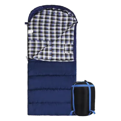 (Navy Blue with 3lbs filling) Cotton Sleeping Bag for Adult with Removable Pillow, Wide Sleeping