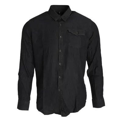 (3XL, Black Denim) Premier Mens Jeans Stitch Long Sleeve Denim Shirt