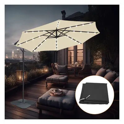 (Cream) 3M LED Patio Banana Parasol Garden Hanging Cantilever Umbrella with Base Cover