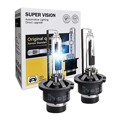 SOCALLED 2x D2R HID Bulbs 35W AC Factory Xenon HID Headlight Direct Replacement 6000K Crystal Wh