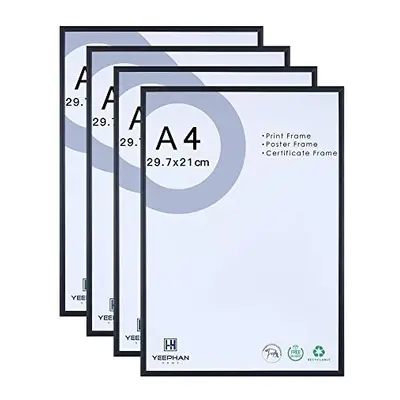 A4 Certificate Photo Frame - x CM Aluminum Black Picture Frames with Perspex Safety Glass front,