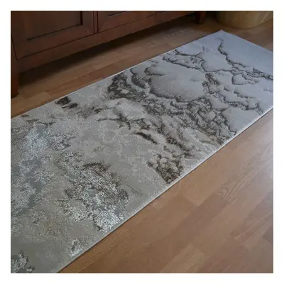 (66x240cm) Aurora AU02 Marble Runner Rugs in Cloud Grey