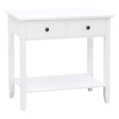 2 Drawer Console Table-White Bedroom Hallway Table with Storage Shelf