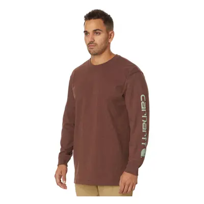 Carhartt Men's Loose Fit Heavyweight Long Logo Sleeve Graphic T-Shirt Mocha Heather