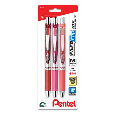 Pentel EnerGel RTX Retractable Liquid Gel Pen 0.7mm Journaling Hue Red Pink and Coral Ink Pack o