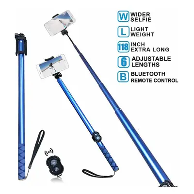 Extra Long Bluetooth Selfie Stick, Extendable 3M Monopod Phone Holder Built-in Remote Control Wi