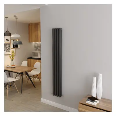 (Double 1600x236mm, Anthracite) Designer Oval Column Radiator Central Heating