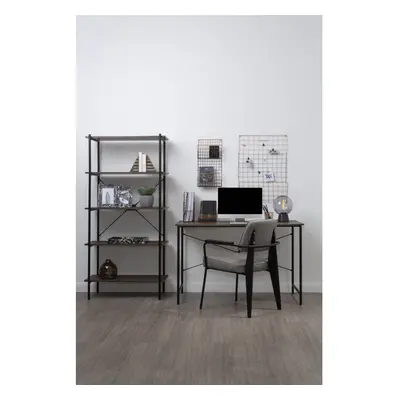 Premier Housewares Black Office Desk, Home Office Furniture, Metal & Oak, W x D x H 75cm - Dark