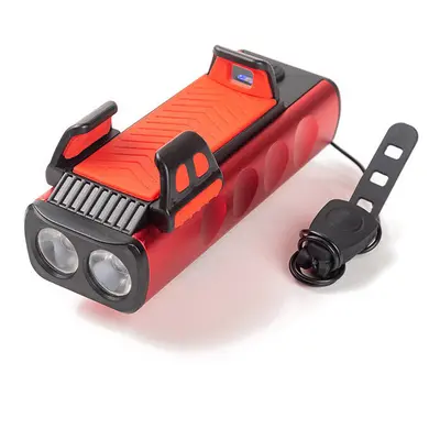 (Red) Bicycle Headlight with Phone Holder USB Charging Bicycle Horn Light Warning Light Phone Ho