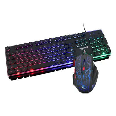 Russian Wired Gaming Keyboard & Mouse Set Keys Rainbow Backlit Punk Keycaps Mechanical Feel Keyb