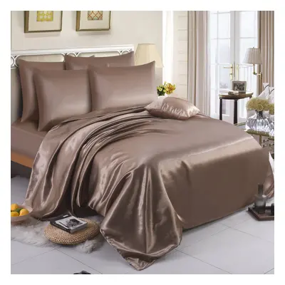 (King, Mink) 6PCS SATIN BEDDING SET DUVET COVER FITTED SHEET PILLOW CASES