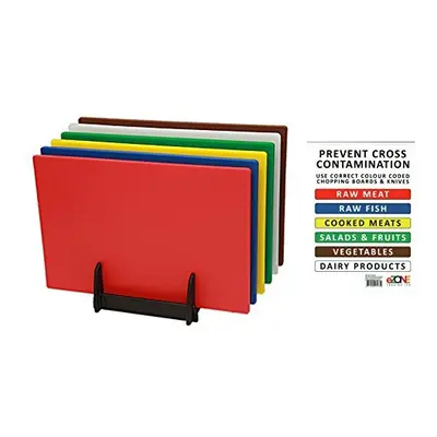 Set Kitchen of 6X Standard Low Density Chopping Board Colour Coded with Rack and Chart