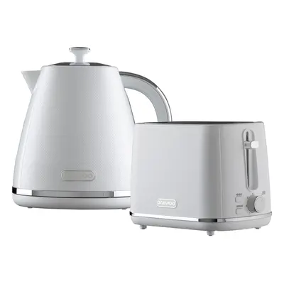 (White) Daewoo Stirling Kettle and Toaster Bundle Pyramid Set 1.7L Rapid Boil Slice