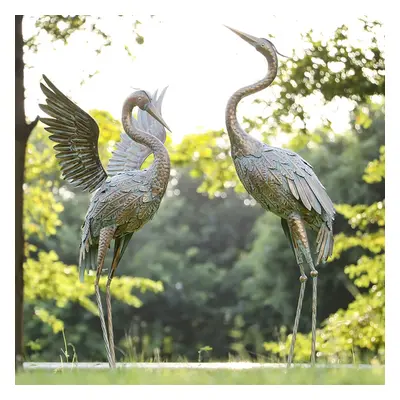 Pair Of Large Metal Crane Bird Garden Yard Ornaments Statues Sculpture