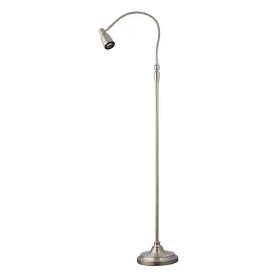 Heavyweight Reading Floor Lamp Satin Silver & 9W LED Bulb