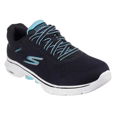 (Black, (Adults')) Skechers GO WALK - Cosmic Waves Polyester Women's Black/Turquoise Trainers