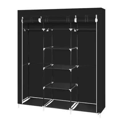 69" Portable Clothes Closet Non-Woven Fabric Wardrobe Double Rod Storage Organizer Black