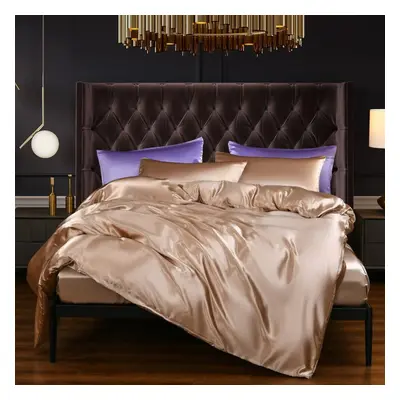 (gold, 210*210cm) Colors Luxury Imitation Silk Bedding Set Pcs/ Set Duvet Cover & Pillowcase Set