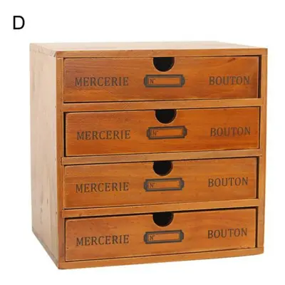 (as the picture, D) Retro Multi-layer Wooden Desktop Drawer Storage Box Cabinet Organizer Suppli