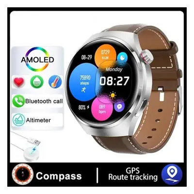 (brown, leather strap) New Nfc Smart Watch Men Voice Calling Sport Watches Gt4 Pro Compass Gps T