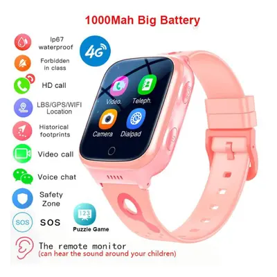 (pink, European version) 4g Kids Smart Watch Wifi Gps Lbs Tracker Sos Video Call Children Smartw