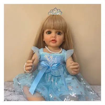 (pink, 55cm) Npk 55cm Baby Doll Girl Blue Dress Reborn Princess Soft Full Body Silicone Bath Dol