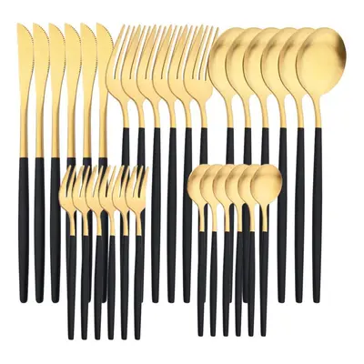 (black,gold) 6people Matte Gold Dinnerware Set 30pcs/set Dinner Knife Cake Fork Spoon Tableware 