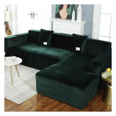 (dark green, seat(145-185cm)) Plush Sofa Cover Velvet Elastic Leather Corner Sectional For Livin