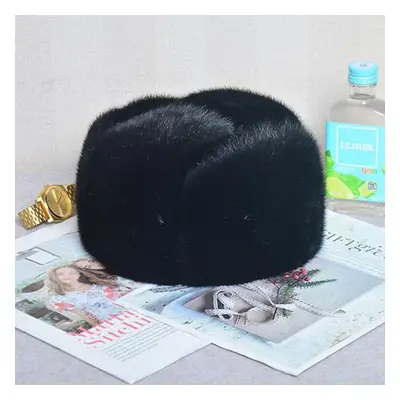 (black, 57cm-59cm) Winter Man Top Real Mink Fur Bomber Hat Male Genuine Marten Head Warm Black B