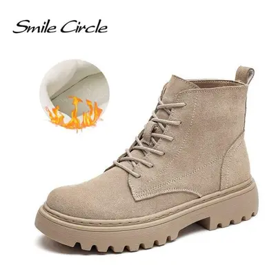 (as the picture, 39) Ankle Boots Suede Leather Women Flat Platform Short Boots Ladies Shoes Fash