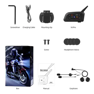 (1PCS) V6 Plus Motorcycle Helmet Headsets Bluetooth5.0 Wireless Intercom Walkie-talkie Handsfree