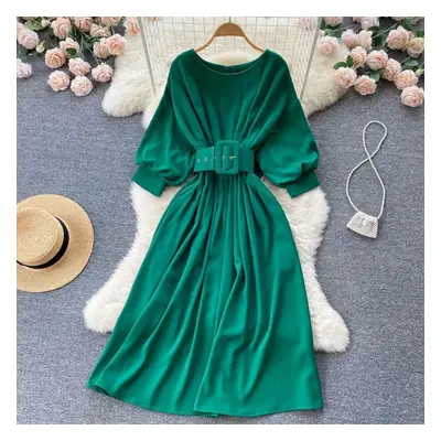 (green, XL) Luxury New Women Spring Summer O Neck Batwing Sleeve Belt Fashion Elegant Casual Hig