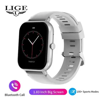 (grey, silicone strap) Lige Hd Large Screen Smartwatch Bluetooth Call Sports Health Wristband Bo