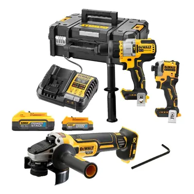 Dewalt DCK2052H1E1T 18v XR Brushless Powerstack Combi + Impact Driver + Grinder