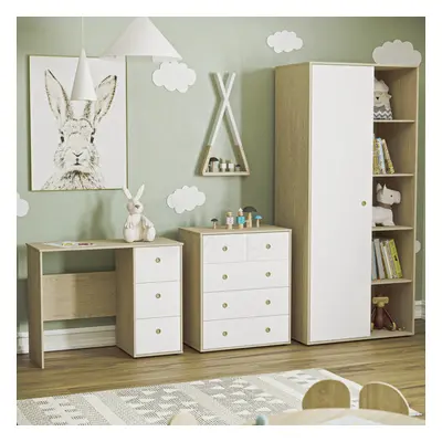 (White & Oak) Neptune Piece Bedroom Set Desk Drawers Wardrobe