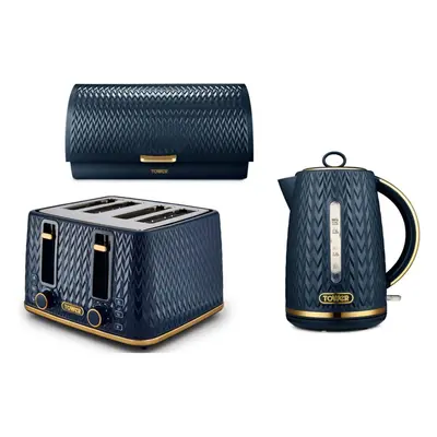 Tower Empire Kettle, Slice Toaster & Bread Bin Kitchen Set Blue