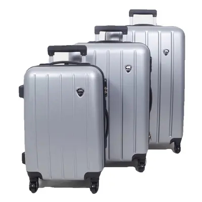 (Silver) 3pcs Suitcase Set ABS Cabin Hard Shell Travel Luggage Trolley Wheels Light