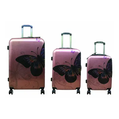 (Gold, Set of 3) Hampton & Stewart Butterfly Hard Shell Suitcase