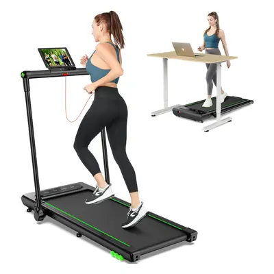 (Green) THERUN Folding Treadmill for Home, 2.5HP Under Desk Remote and LED Display, Foldable w/ 